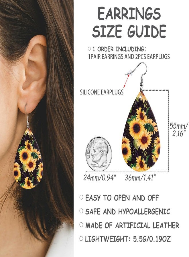 YINCUO Sunflower Earrings for Women Leather Teardrop Dangle Drop Jewelry Outfits Accessories - Image 2