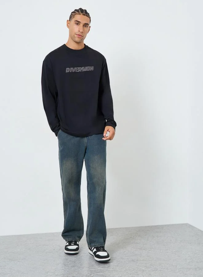 Styli Men Black Graphic Print Oversized T-Shirt