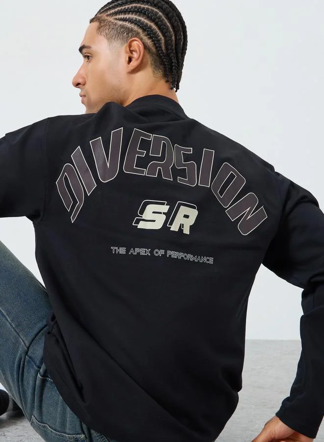 Styli Men Black Graphic Print Oversized T-Shirt