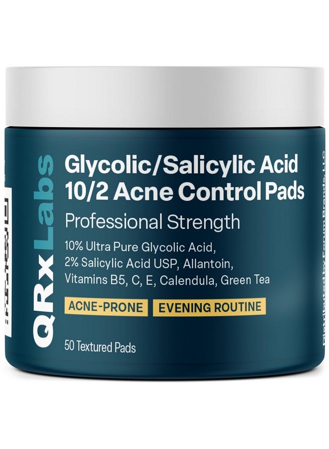 كيو آر إكس لابس ضمادات QRxLabs للتحكم في حب الشباب، 10/2، تحتوي على 10% حمض جليكوليك فائق النقاء + 2% حمض ساليسيليك، ألانتوين، فيتامين ب5، ج، هـ، آذريون، وشاي أخضر - علاج حب الشباب للوجه لبشرة صافية - Image 1