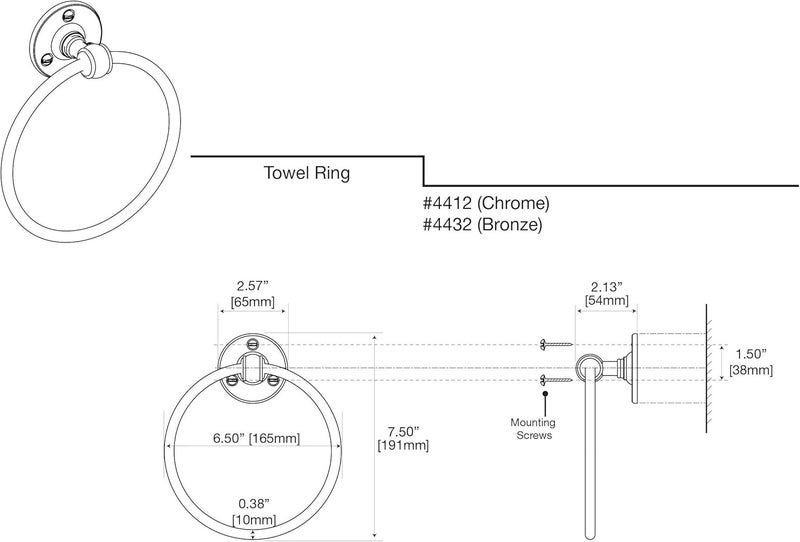 Gatco 4412 Cafe Towel Ring Chrome 65in L x 65in W x 65in H - Image 4