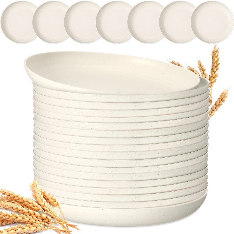 Zopeal 15 Pcs Unbreakable 10 Inch Wheat Straw Plates Set for Fruit Kitchen Salad Dessert Cakes Dish Reusable Plastic Lightweight Deep Dinner Plates Microwave and Dishwasher SafeBeige