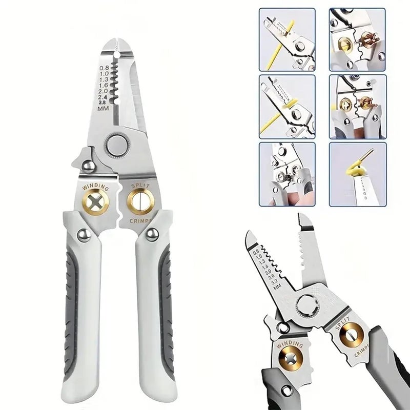COOLCOLD All in 1 Multifunction Stainless Steel Wire Stripper/Wire Crimping Tool, Wire Cutter, Wire Crimper, Cable Stripper, Wiring Tools and Multi-Function Hand Tool (Gray) - Image 1