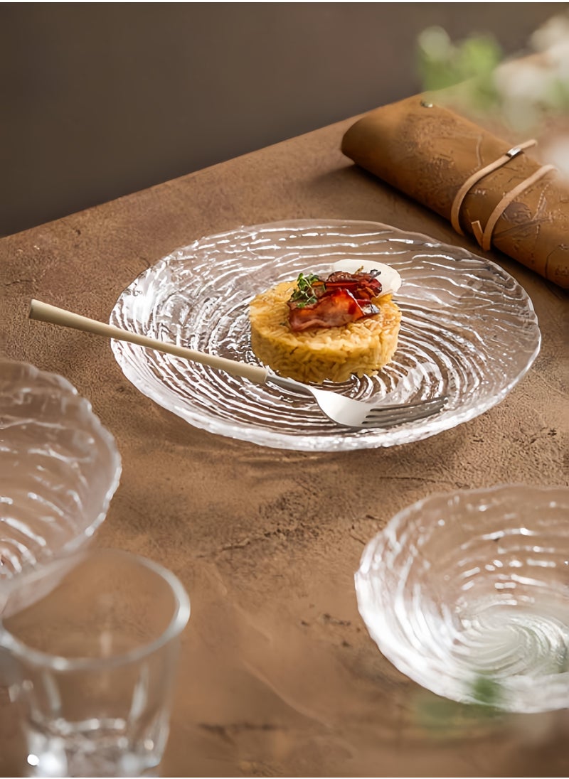 nihao 4-Piece Glass Plates Clear 15*2.2 cm,Lead-free Crystal Glass, Dessert, Salad, Appetizer Plate, Elegant Textured Glass Design, Stackable Plates For Special Occasion, Dishwasher Safe-Cyclone Style  - Image 2