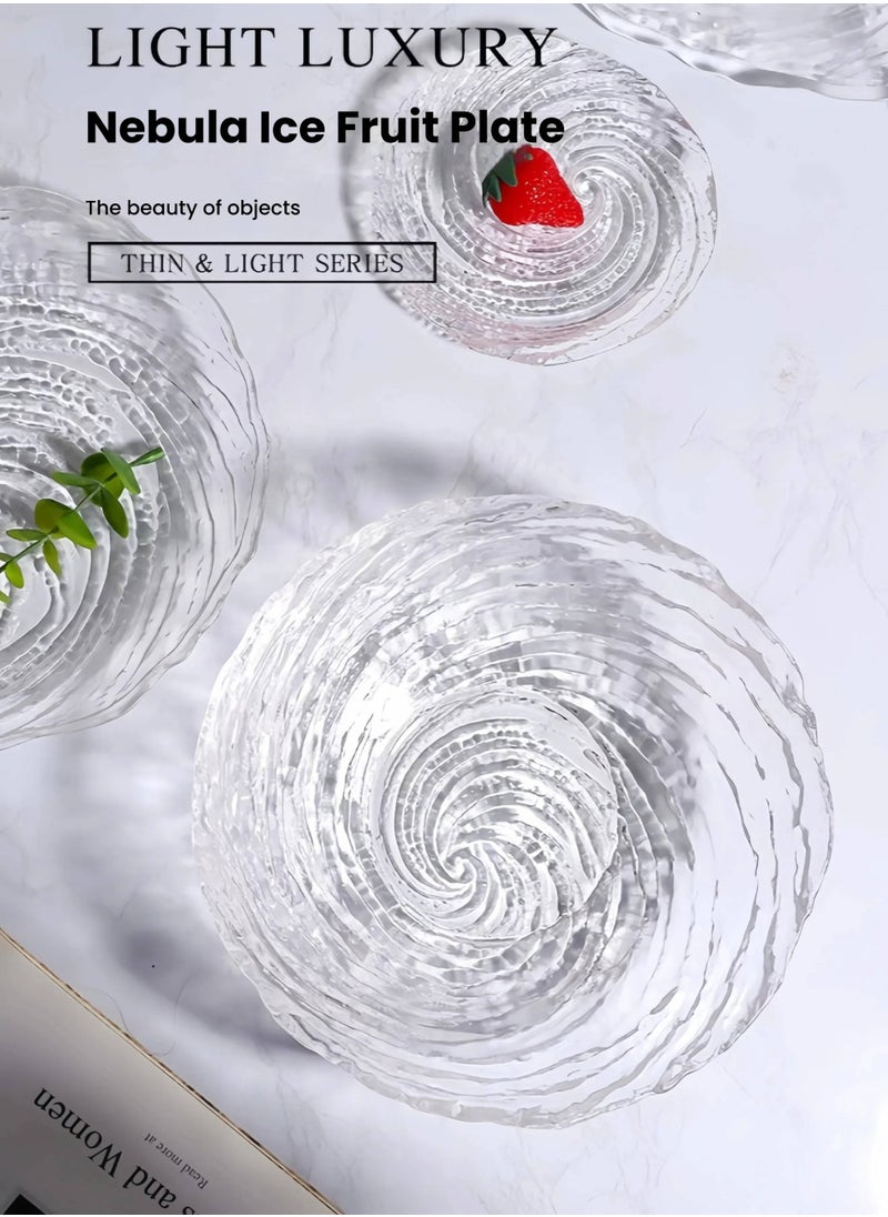 nihao 4-Piece Glass Plates Clear 15*2.2 cm,Lead-free Crystal Glass, Dessert, Salad, Appetizer Plate, Elegant Textured Glass Design, Stackable Plates For Special Occasion, Dishwasher Safe-Cyclone Style  - Image 3