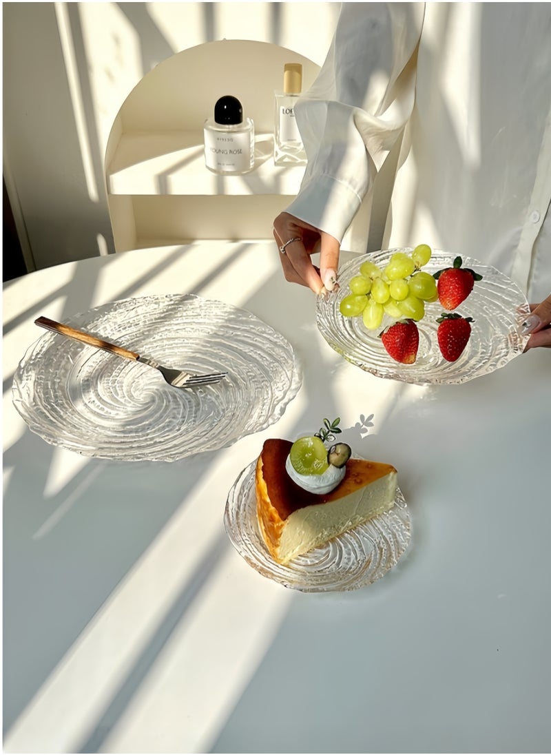 nihao 4-Piece Glass Plates Clear 15*2.2 cm,Lead-free Crystal Glass, Dessert, Salad, Appetizer Plate, Elegant Textured Glass Design, Stackable Plates For Special Occasion, Dishwasher Safe-Cyclone Style  - Image 4
