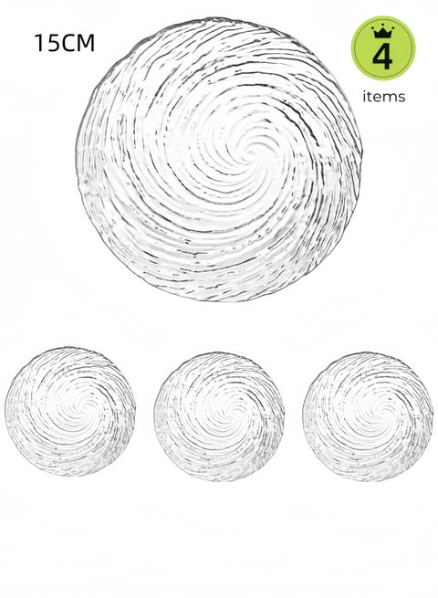 4-Piece Glass Plates Clear 15*2.2 cm,Lead-free Crystal Glass, Dessert, Salad, Appetizer Plate, Elegant Textured Glass Design, Stackable Plates For Special Occasion, Dishwasher Safe-Cyclone Style