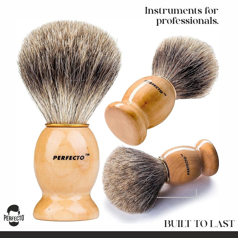Perfecto 100% Original Pure Badger Shaving Brush, Engineered for The Best Fathers Day Gift. All Methods, Safety Razor, Double Edge Razor, Straight Razor, Shaving Razor, Gift for Dad Badger Brush. - Image 4