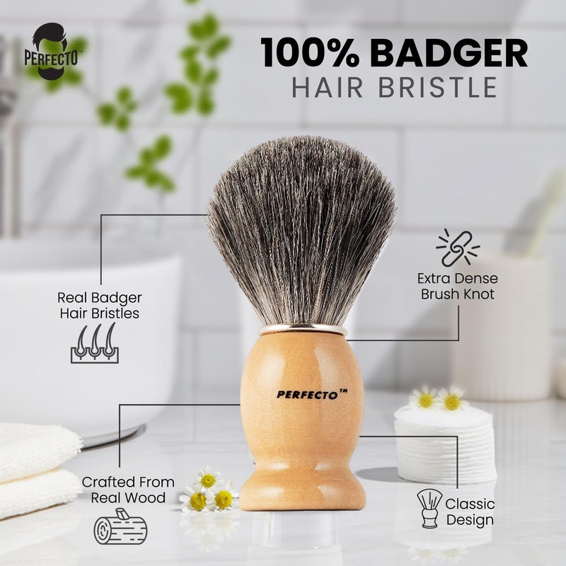 Perfecto 100% Original Pure Badger Shaving Brush, Engineered for The Best Fathers Day Gift. All Methods, Safety Razor, Double Edge Razor, Straight Razor, Shaving Razor, Gift for Dad Badger Brush. - Image 2