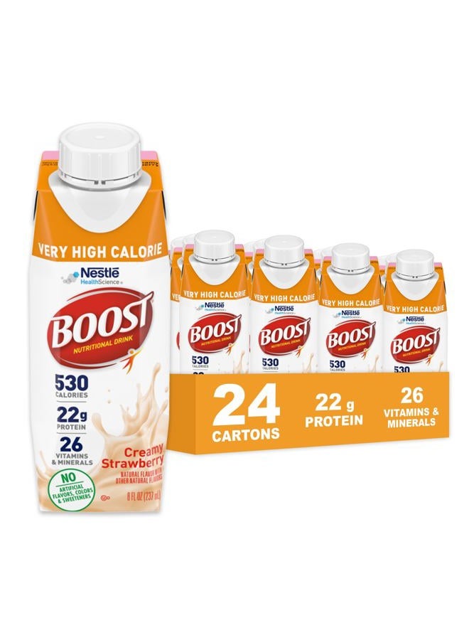 Boost Very High Calorie Strawberry Nutritional Drink – 22g Protein, 530 Nutrient Rich Calories, 8 Fl Oz (Pack of 24) - Image 1