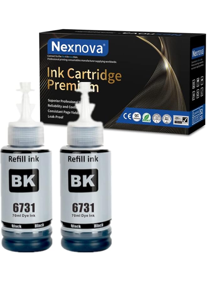 NexNova Ink 673 For Epson For Ecotank Black T6731 Double 2 Pack Black For Printer L800 L805 L810 L850 L1800 - Image 1
