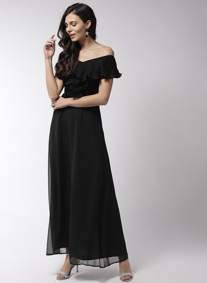 Mish Mish Off Shoulder Neck Plisse Detail Georgette Maxi Dress  - Image 1