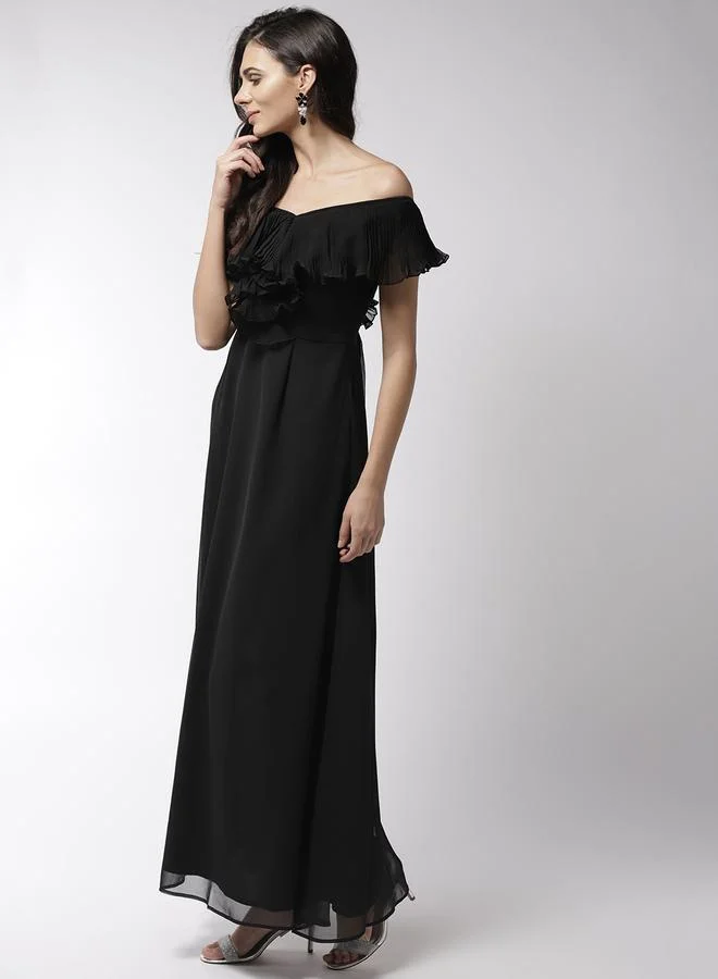 Mish Mish Off Shoulder Neck Plisse Detail Georgette Maxi Dress