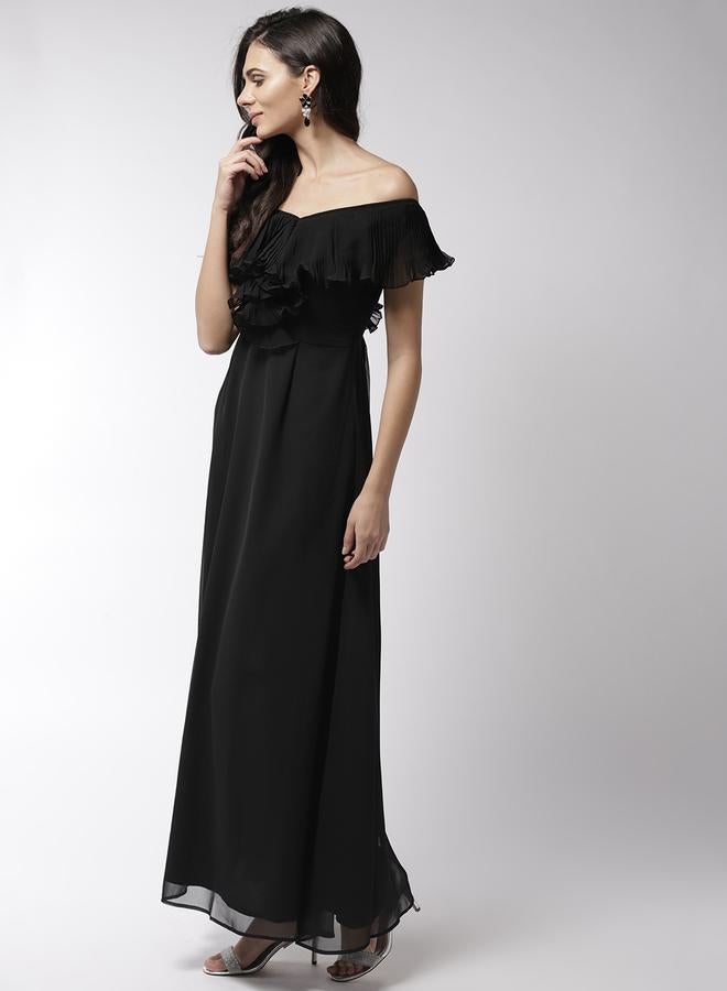 Mish Mish Off Shoulder Neck Plisse Detail Georgette Maxi Dress  - Image 3