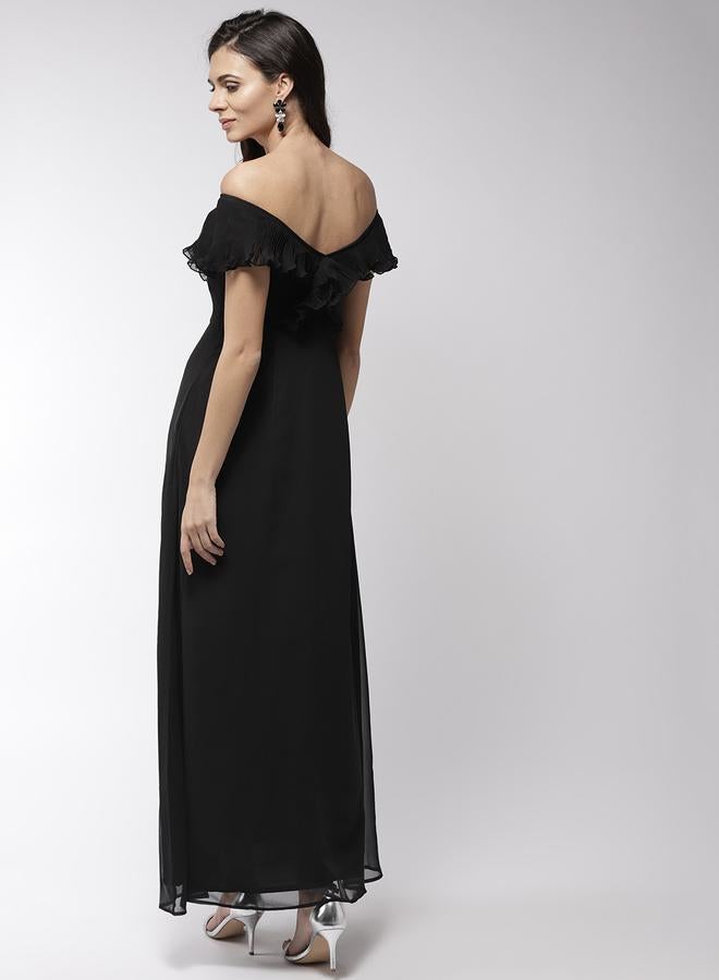 Mish Mish Off Shoulder Neck Plisse Detail Georgette Maxi Dress  - Image 4
