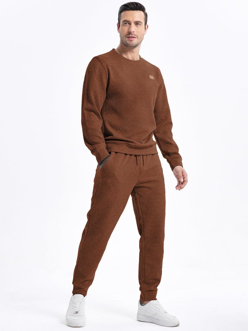 JMIERR Knit Jacquard Track Suits Set 2 Piece Comfiest Airport Outfits Long Sleeve Sweatshirts & Running Joggers Sweatpants, Fall Tracksuit Sweatsuits Matching Lounge Sets, Medium, Brown - Image 2