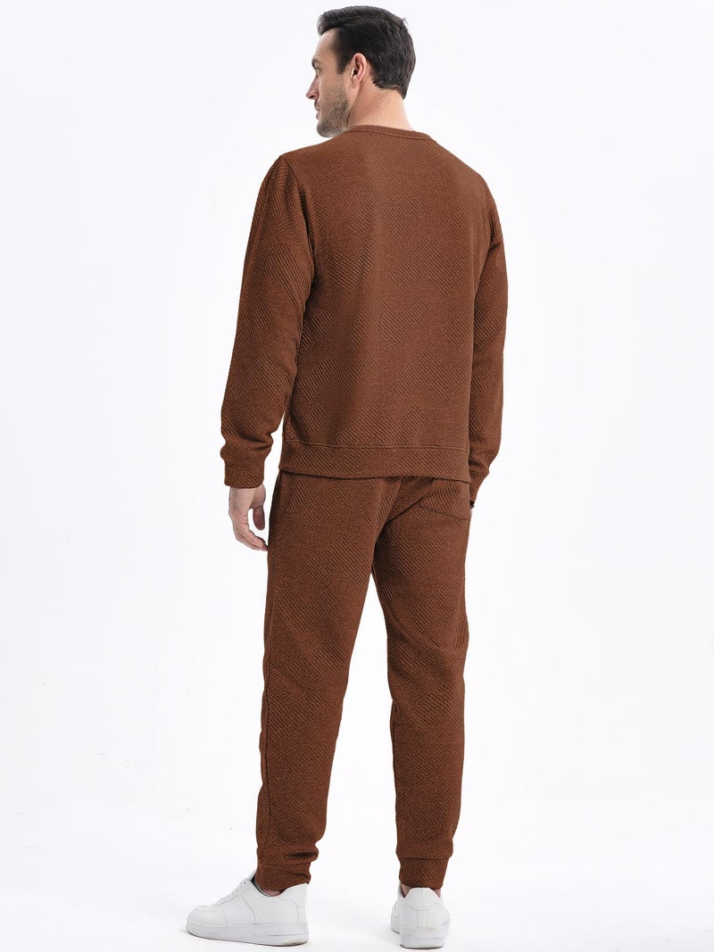 JMIERR Knit Jacquard Track Suits Set 2 Piece Comfiest Airport Outfits Long Sleeve Sweatshirts & Running Joggers Sweatpants, Fall Tracksuit Sweatsuits Matching Lounge Sets, Medium, Brown - Image 3