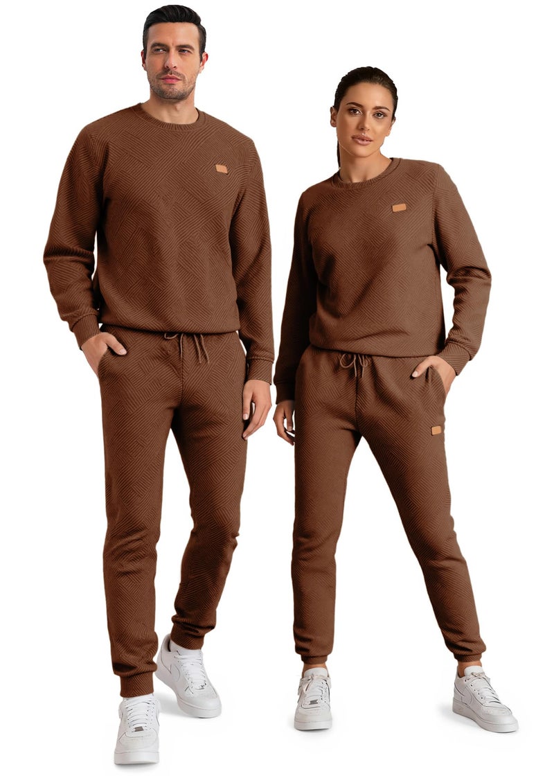 JMIERR Knit Jacquard Track Suits Set 2 Piece Comfiest Airport Outfits Long Sleeve Sweatshirts & Running Joggers Sweatpants, Fall Tracksuit Sweatsuits Matching Lounge Sets, Medium, Brown - Image 4