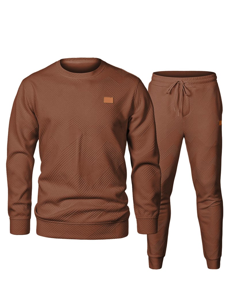 JMIERR Knit Jacquard Track Suits Set 2 Piece Comfiest Airport Outfits Long Sleeve Sweatshirts & Running Joggers Sweatpants, Fall Tracksuit Sweatsuits Matching Lounge Sets, Medium, Brown - Image 1