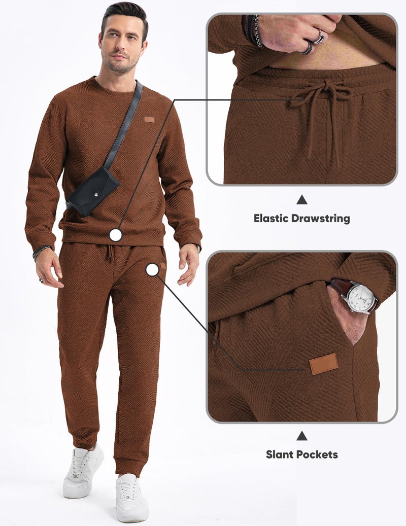 JMIERR Knit Jacquard Track Suits Set 2 Piece Comfiest Airport Outfits Long Sleeve Sweatshirts & Running Joggers Sweatpants, Fall Tracksuit Sweatsuits Matching Lounge Sets, Medium, Brown - Image 5