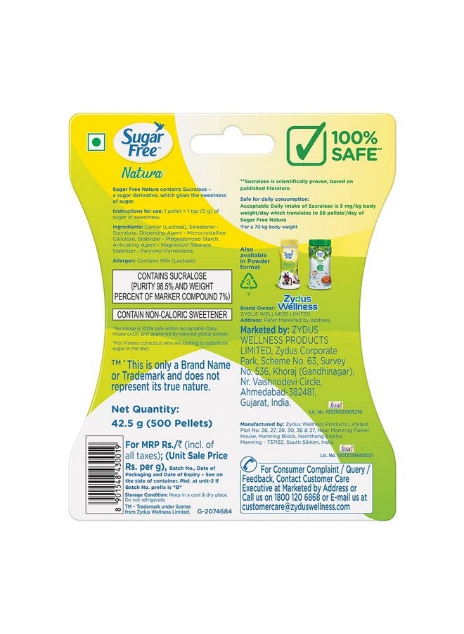 Sugar Free Sugar Free Natura, 500 Pellets|100% Safe| Scientifically Proven & Tested|Sweet like Sugar but with zero calories| 42.5g  - Image 2
