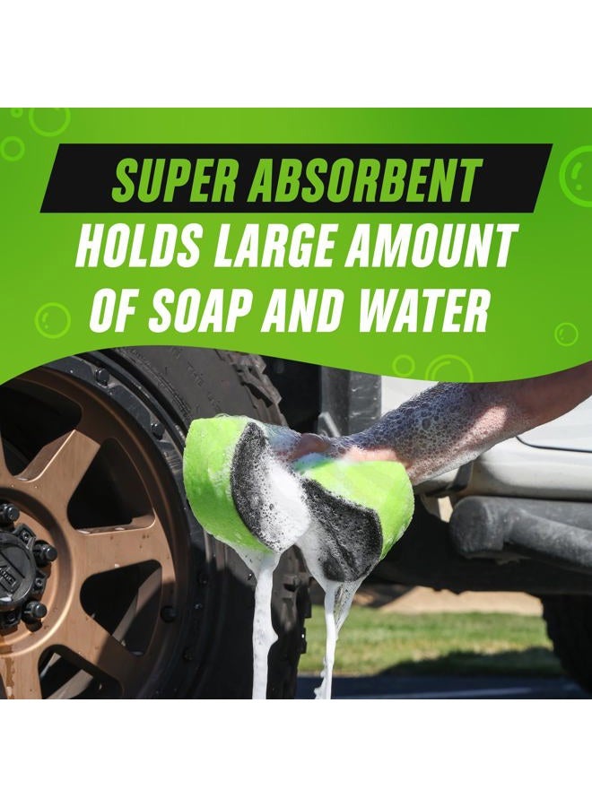Grip Clean Car Wash Sponge - Dual Textured Design, Bug Scrubbing Side & Soft Sea Sponge Foam. Expanding Foam Holds Soap. Car Cleaning Supplies & Car Accessories for Car Wash Bucket - 2 Pack - Image 3
