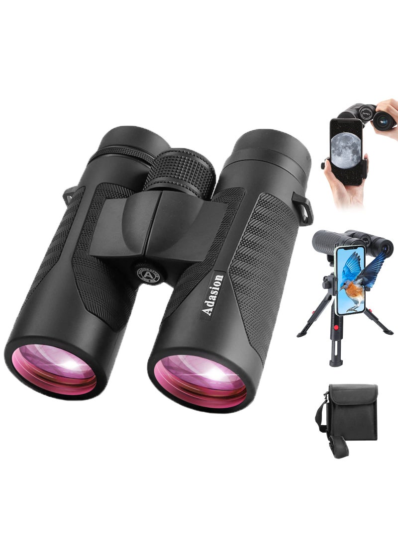 Adasion 12x42 HD Binoculars for Adults High Powered with Phone Adapter and Tripod, Super Bright BAK4 Prism Waterproof Binoculars for Bird Watching Hunting Hiking Safari Travel Sports  - Image 1