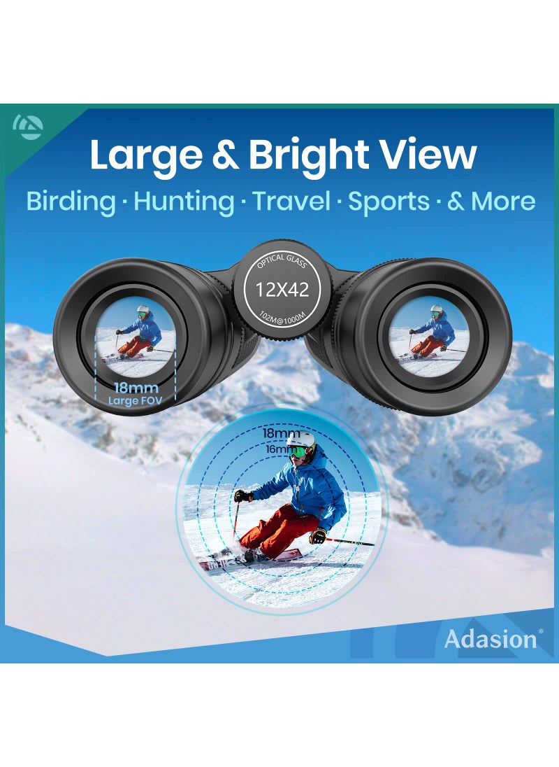Adasion 12x42 HD Binoculars for Adults High Powered with Phone Adapter and Tripod, Super Bright BAK4 Prism Waterproof Binoculars for Bird Watching Hunting Hiking Safari Travel Sports  - Image 5