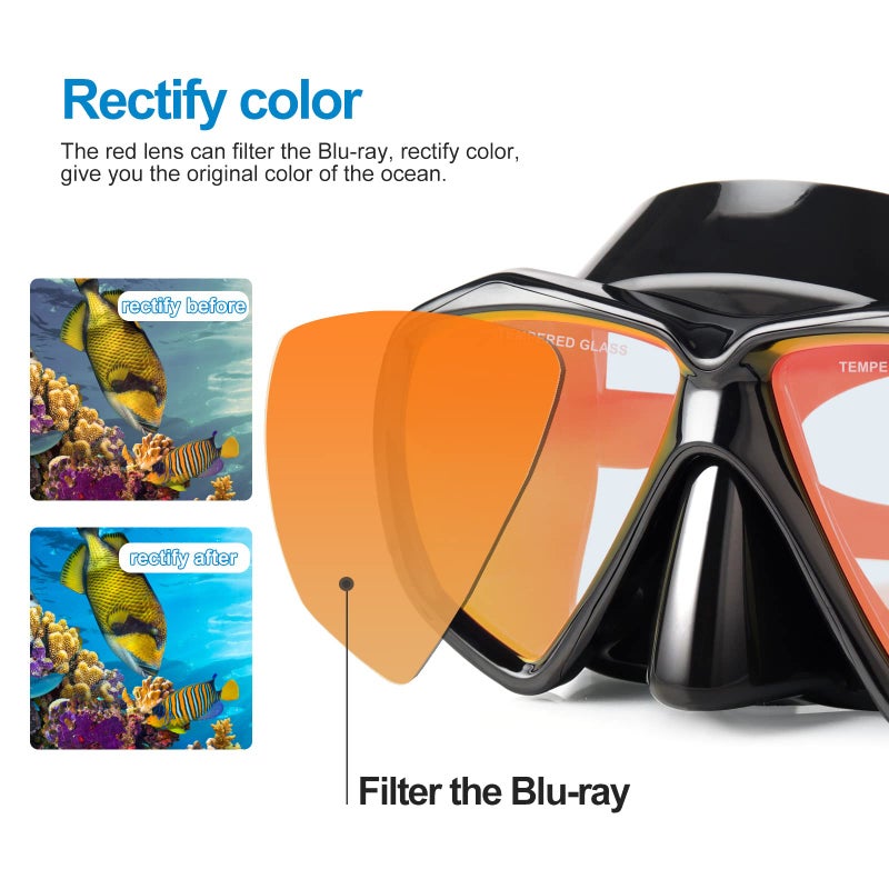 EXP VISION Snorkel Diving Mask Panoramic HD Swim Mask, Anti-Fog Scuba Diving Goggles,Tempered Glass Dive Mask Adult Youth Swim Goggles with Nose Cover for Diving, Snorkeling, Swimming (Black Frame-Red Lens) - Image 3