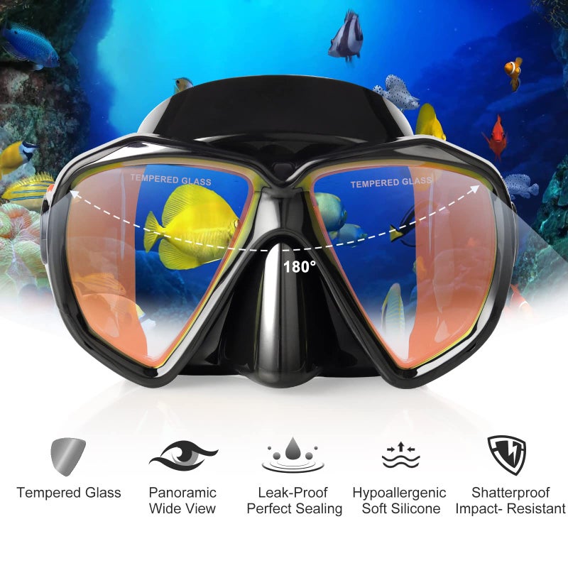 EXP VISION Snorkel Diving Mask Panoramic HD Swim Mask, Anti-Fog Scuba Diving Goggles,Tempered Glass Dive Mask Adult Youth Swim Goggles with Nose Cover for Diving, Snorkeling, Swimming (Black Frame-Red Lens) - Image 4