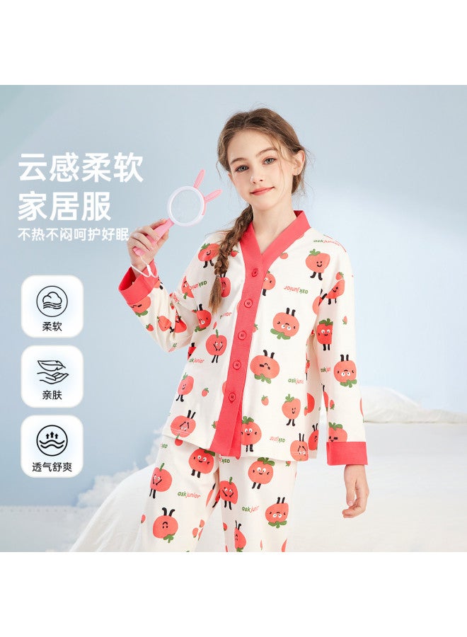 ASK JUNIOR Children's Autumn Cute Full Print Strawberry Pajama Set Girls Cartoon Carrot Rabbit Homewear Long Sleeves - Image 2