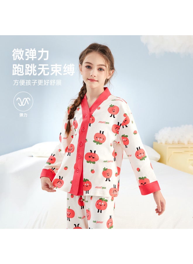 ASK JUNIOR Children's Autumn Cute Full Print Strawberry Pajama Set Girls Cartoon Carrot Rabbit Homewear Long Sleeves - Image 4