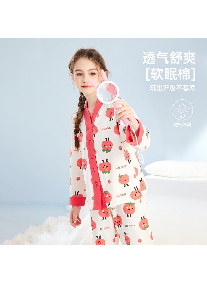 ASK JUNIOR Children's Autumn Cute Full Print Strawberry Pajama Set Girls Cartoon Carrot Rabbit Homewear Long Sleeves - Image 5