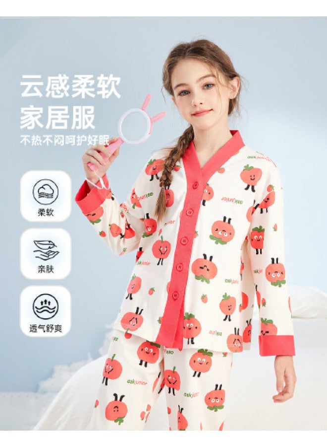 ASK JUNIOR Children's Autumn Cute Full Print Strawberry Pajama Set Girls Cartoon Carrot Rabbit Homewear Long Sleeves - Image 1