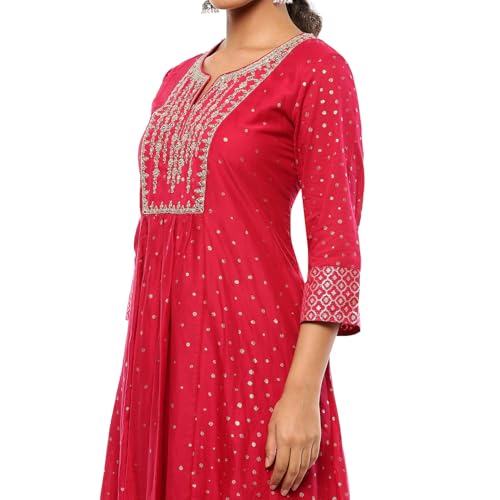BIBA Women Cotton Printed Kurta Sets (SKDAPSARA9953AW24FUS_Fuchsia, XL - Image 2