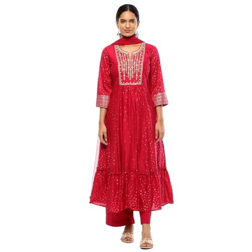 BIBA Women Cotton Printed Kurta Sets (SKDAPSARA9953AW24FUS_Fuchsia, XL - Image 1
