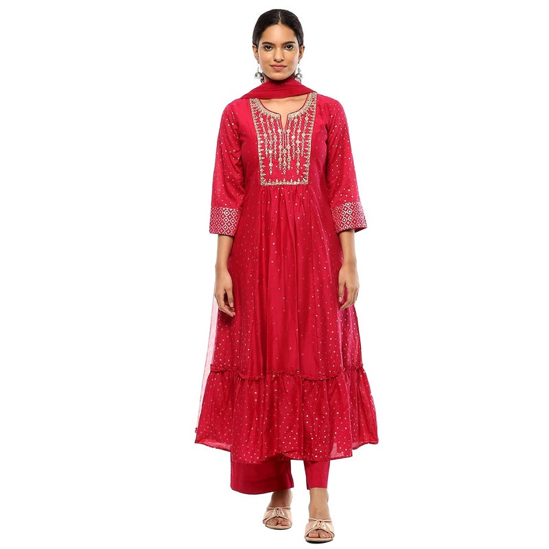 BIBA Women Cotton Printed Kurta Sets (SKDAPSARA9953AW24FUS_Fuchsia, XL - Image 5