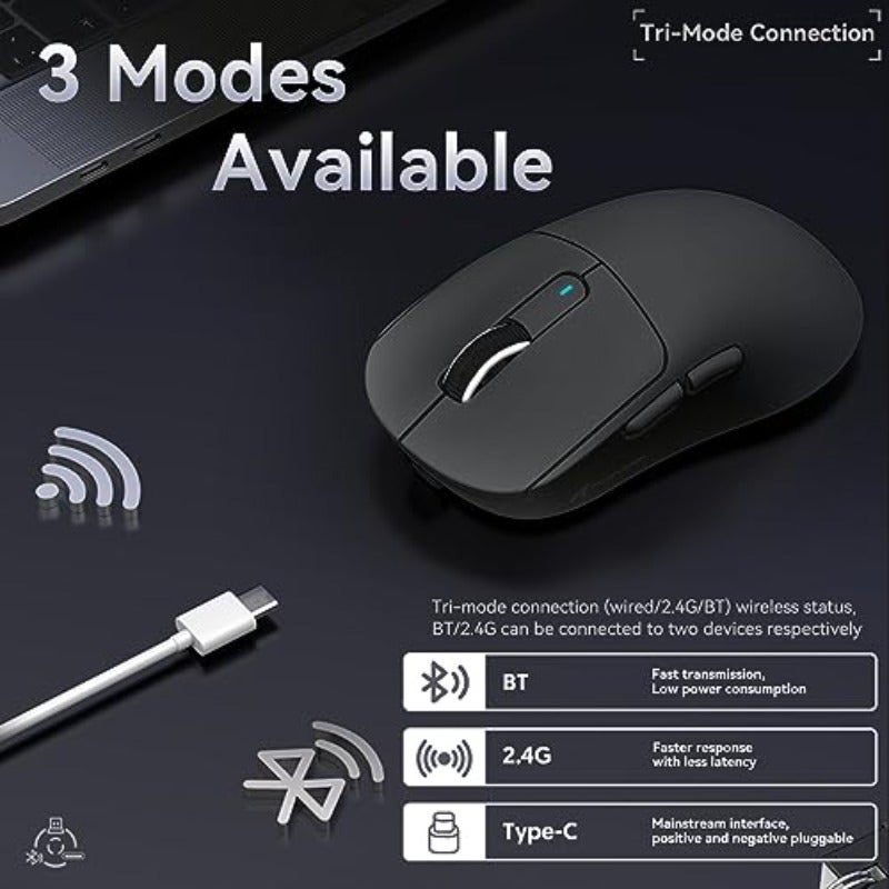 ATTACK SHARK X3MAX 49g Superlight Mouse PixArt PAW3950 Gaming Sensor BT 2.4G Wireless Wired Gaming Mouse 6 Adjustable DPI up to 42000 200 Hrs Battery Office Mice for Win11 Xbox PS Mac Black - Image 5