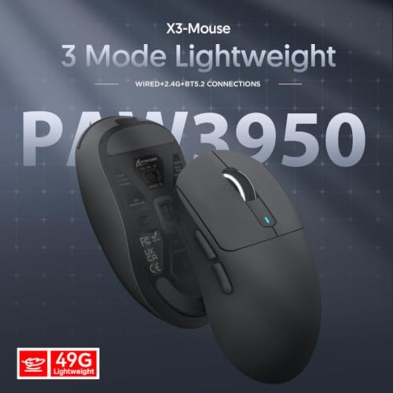 ATTACK SHARK X3MAX 49g Superlight Mouse PixArt PAW3950 Gaming Sensor BT 2.4G Wireless Wired Gaming Mouse 6 Adjustable DPI up to 42000 200 Hrs Battery Office Mice for Win11 Xbox PS Mac Black - Image 4