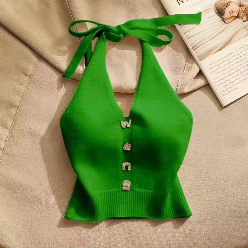 New Chinese Style Design Sense Shoulder Short Ice Shreds Girl Halter Strap Inner And Outer Wear Beautiful Back Slim Fit - Image 1