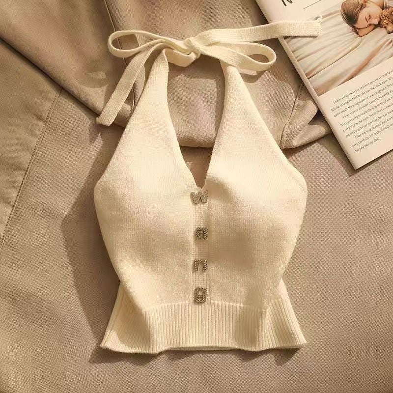 New Chinese Style Design Sense Shoulder Short Ice Shreds Girl Halter Strap Inner And Outer Wear Beautiful Back Slim Fit - Image 3