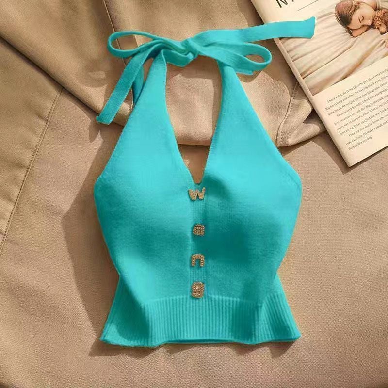 New Chinese Style Design Sense Shoulder Short Ice Shreds Girl Halter Strap Inner And Outer Wear Beautiful Back Slim Fit - Image 2