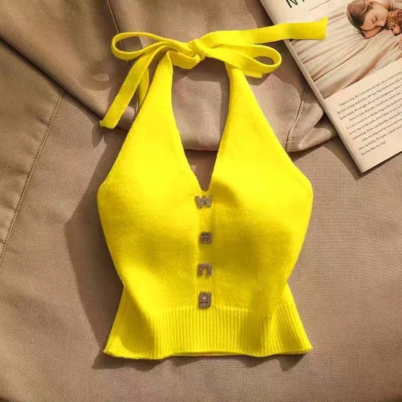 New Chinese Style Design Sense Shoulder Short Ice Shreds Girl Halter Strap Inner And Outer Wear Beautiful Back Slim Fit - Image 4