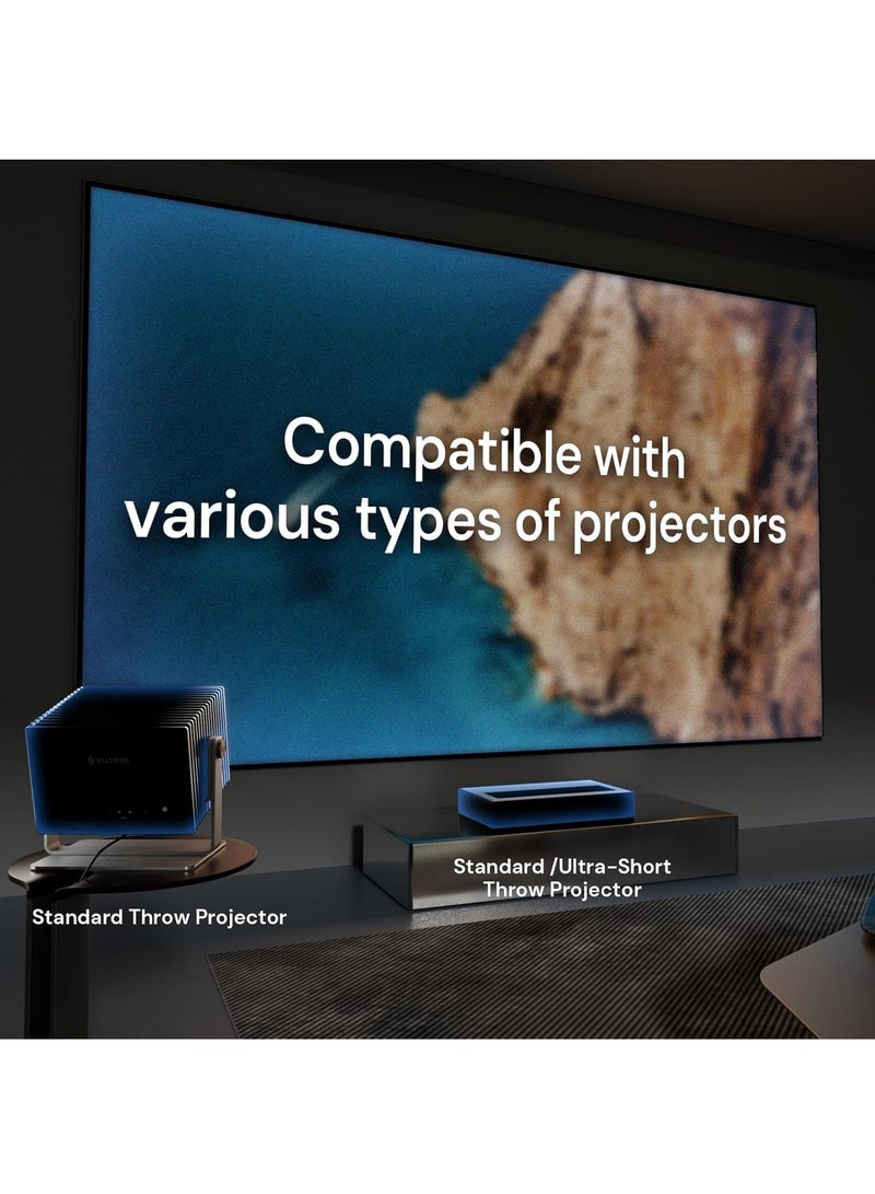 فاليريون شاشة جهاز عرض بإطار ثابت مقاس 100 بوصة، كسب 1.3 ديسيبل، تحسين جودة الصورة بنسبة 80%، دقة 4K/8K فائقة الوضوح، متوافقة مع أجهزة العرض ذات الإسقاط الطويل والقصير والقصير جداً - Image 5