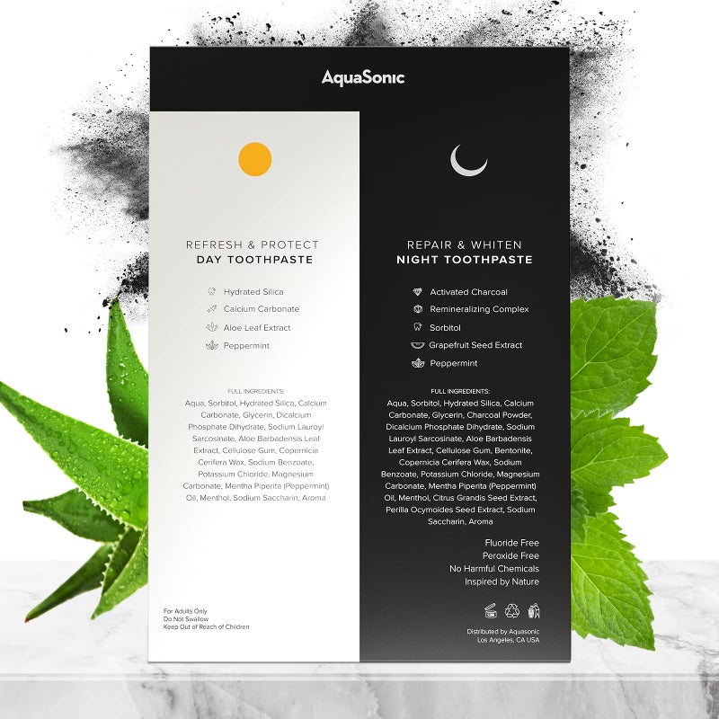 AquaSonic Complete Care Toothpaste - Refresh & Protect Day, Repair & Whiten Night - Fluoride Free Natural, Anti-cavity, Anti-plaque, Reharden, Strengthen, Whiten, Detoxify - Image 2