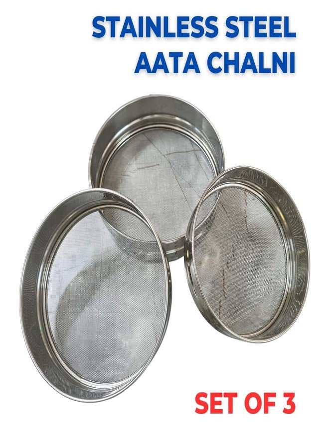 Bartan Star Set of 3 Stainless Steel Flour Chalni,Spices,Food Strainers,Atta Chalni with (12 pcs Stainless Steel Dinner Spoons) - Image 3