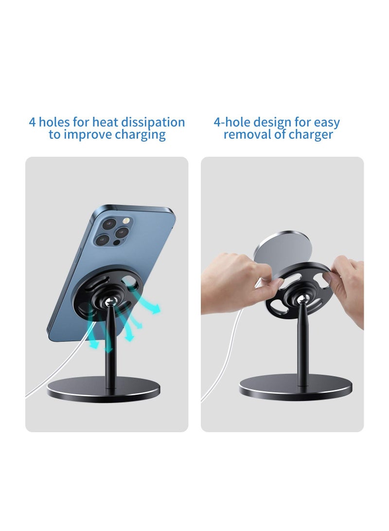 Aluminum MagSafe Phone Stand, Compatible with iPhone 12/Pro/Pro Max/Mini, Stable Desk Dock Holder for MagSafe Charger (Black) - Image 3