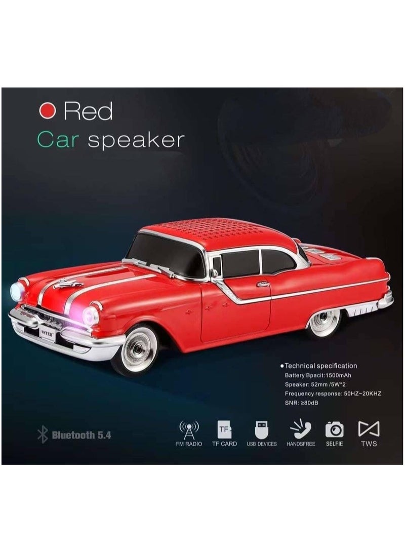 ويستر مكبر صوت بلوتوث على شكل سيارة عتيقة - مكبر صوت لاسلكي محمول ببطارية 1500 مللي أمبير في الساعة، مكبر صوت بلوتوث على شكل سيارة باللون الأحمر - Image 2
