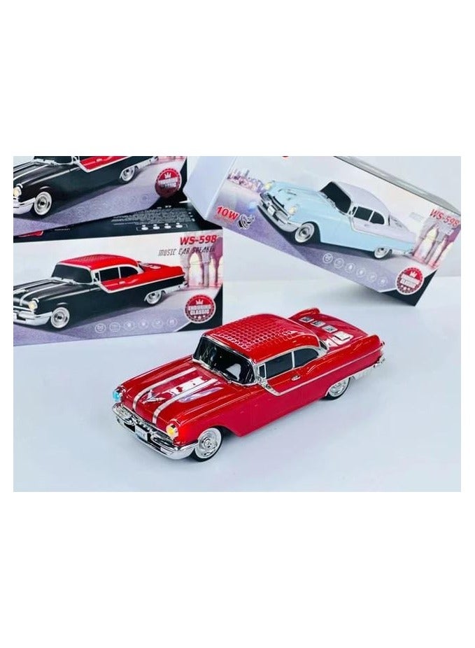 ويستر مكبر صوت بلوتوث على شكل سيارة عتيقة - مكبر صوت لاسلكي محمول ببطارية 1500 مللي أمبير في الساعة، مكبر صوت بلوتوث على شكل سيارة باللون الأحمر - Image 3