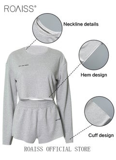 roaiss Women 3 Piece Set Round Neck Pullover Long Sleeve Sweatshirt & Anti Exposure Camisole Tank Top & Shorts Classic and Timeless Solid Color Design Loose Fit to Enhance the Figure  - Image 2